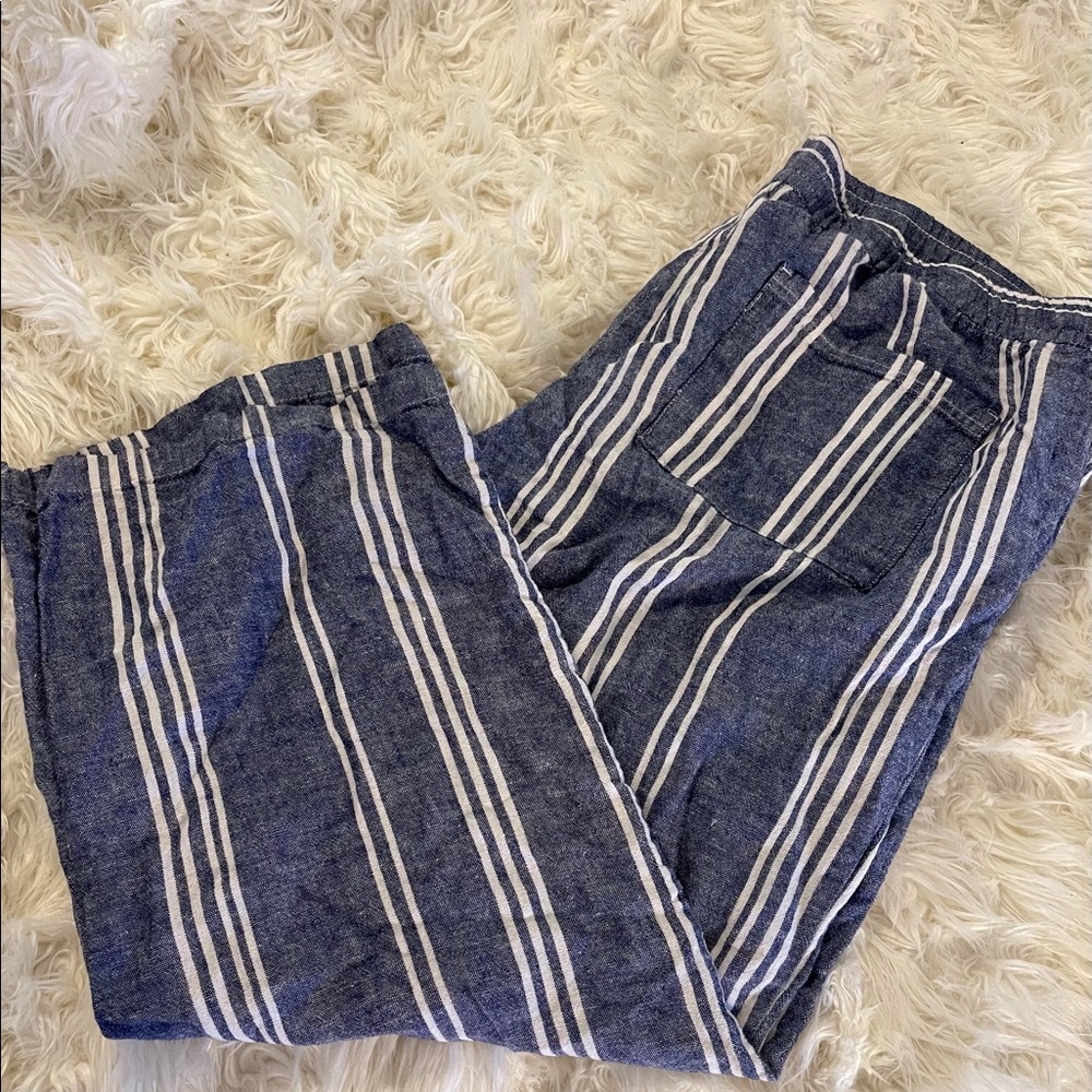 Old Navy Chambray & White Linen Striped Pants